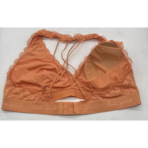 PINK by Victoria’s Secret Lace Strappy Back Halter Neck Bralette Peach Size XXL - Picture 2 of 6